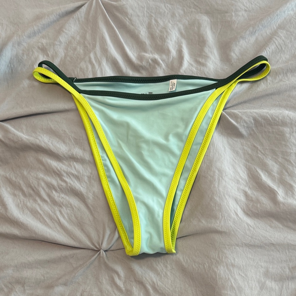 aerie Light Blue Bikini Bottom with Neon Yellow Trim